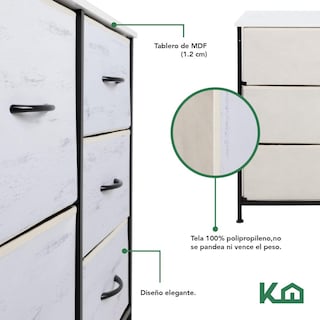 Foto 7 | Foto 7 | Cómoda Cajonera 5 Cajones Mueble Organizador de Tela Madera