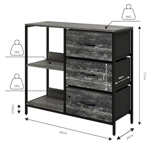 Foto 5 | Foto 5 | Organizador Cajonera De 3 Cajones Y 3 Estantes Mu:4life 5l-804-on Oak Negro De Estructura Metal Y Cajones De Tela Lino Poliéster