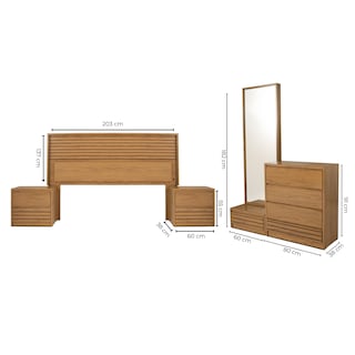 Foto 7 | Foto 7 | Recámara King Size De 5 Piezas Con Cabecera Con Luz, 2 Burós, Cajonera Y Espejo Color Natural - Madera Industrializada