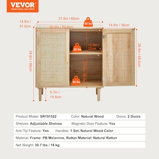Foto 7 | Foto 7 | Armario De Ratán Vevor Para Almacenamiento De Ratán Con 2 Puertas Y Estantes - Venta Internacional.