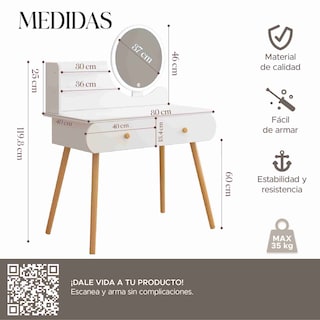 Foto 3 | Foto 3 | Tocador Maquillaje Vanity ELLY con Foco 3 tonalidades Infantil  Moderno Minimalista