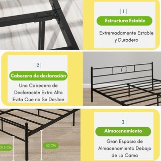 Foto 6 | Foto 6 | Cama Individual Metal Cama Base Para Colchon Con Estribo Estructura De Cama gomyhome