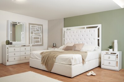 Foto 5 | Foto 5 | Cabecera King Size Color Blanco Y Plata - Madera Mdf Tapizada
