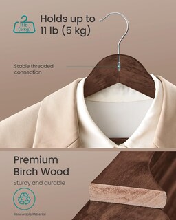 Foto 3 | Foto 3 | Perchas De Madera Songmics Para Abrigos Y Pantalones  Barra  30 Unidades  Color Marrón Nogal - Venta Internacional.