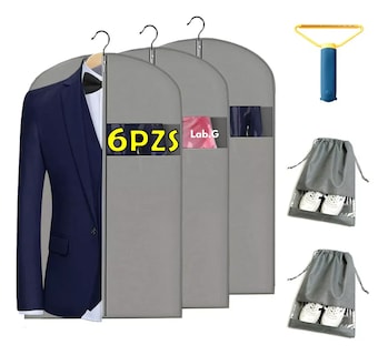 Foto 5 | Foto 5 | Set Kit 3 Porta-traje Funda Lab.g + 2 Porta-zapatos +1 Quita Pelusas, Gris
