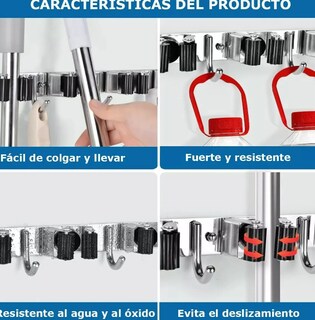 Foto 3 | Foto 3 | Organizador Xtellar De Acero Inoxidable 2pcs Porta Escobas Y Fregonas Con 5 Estantes Y 4 Ganchos