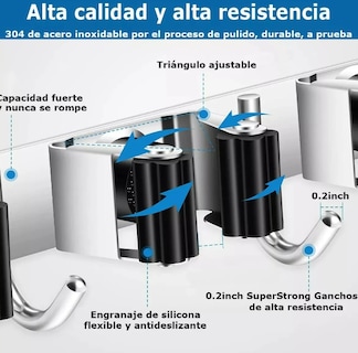 Foto 4 | Foto 4 | Organizador Xtellar De Acero Inoxidable 2pcs Porta Escobas Y Fregonas Con 5 Estantes Y 4 Ganchos