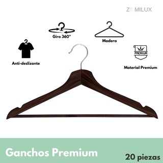 Foto 2 | Foto 2 | 20 Ganchos Para Ropa Madera Premium Zomilux Perchas Para Pantalones Con Barra Antideslizante Gancho Giratorio 360° Caoba