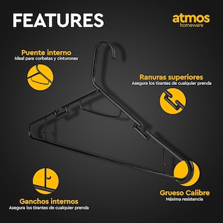 Foto 2 | Foto 2 | Ganchos de Ropa Atmos Homeware Negros 40 Piezas