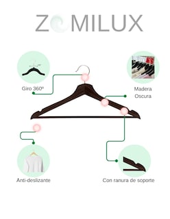 Foto 5 | Foto 5 | Kit de 20 Ganchos para Ropa Zomilux Madera Caoba Elegante Premium Antideslizantes