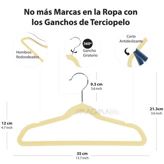 Foto 2 | Foto 2 | Magmalife 50 Ganchos De Terciopelo Para Ropa Infantil, Antideslizantes Y Ultra Delgados, Gancho Metálico Giratorio 360°