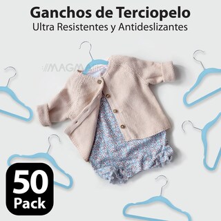 Foto 4 | Foto 4 | Magmalife 50 Ganchos Para Ropa De Bebé Terciopelo Azul Claro 29 Cm Con Gancho 360° Antideslizante