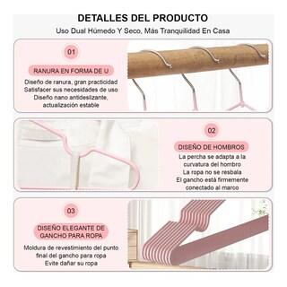 Foto 4 | Foto 4 | Kit 50 Ganchos Para Ropa Antideslizantes Metalicos Perchas Ropa Eo Safe Imports Esi-20585 Rosa