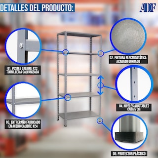Foto 3 | Foto 3 | Anaquel Metálico Adf Con 5 Repisas Estante Organizador 190x84x60 Cm. Carga 400 Kg, Color Gris Uso Rudo