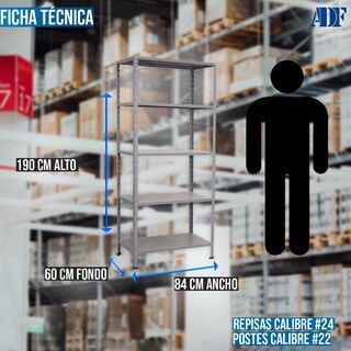Foto 4 | Foto 4 | Anaquel Metálico Adf Con 5 Repisas Estante Organizador 190x84x60 Cm. Carga 400 Kg, Color Gris Uso Rudo