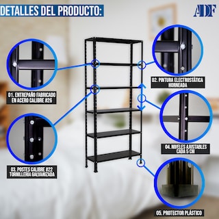 Foto 3 | Foto 3 | Anaquel Metálico Adf Con 6 Repisas Estante Organizador 190x84x30 Cm. Carga 300 Kg, Color Negro