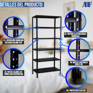 Foto 3 | Foto 3 | Anaquel Metálico Adf Con 6 Repisas Estante Organizador 190x84x45 Cm. Carga 360 Kg, Color Negro