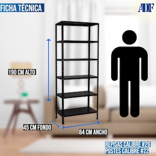 Foto 5 | Foto 5 | Anaquel Metálico Adf Con 6 Repisas Estante Organizador 190x84x45 Cm. Carga 360 Kg, Color Negro