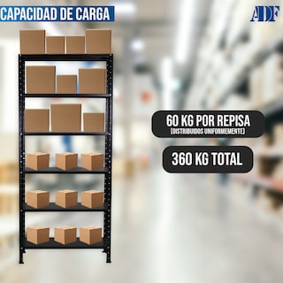 Foto 7 | Foto 7 | Anaquel Metálico Adf Con 6 Repisas Estante Organizador 190x84x45 Cm. Carga 360 Kg, Color Negro