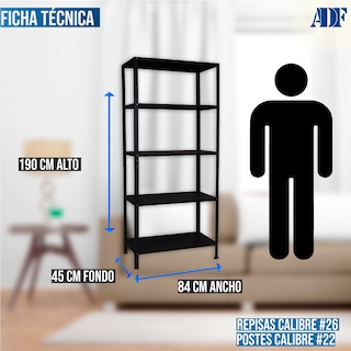 Foto 4 | Foto 4 | Anaquel Metálico Adf Con 5 Repisas Estante Organizador 190x84x45 Cm. Carga 300 Kg, Color Negro