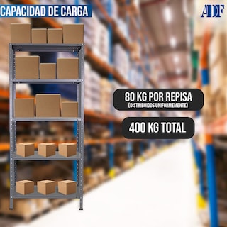 Foto 7 | Foto 7 | Anaquel Metálico Adf Con 5 Repisas Estante Organizador 190x84x45 Cm. Carga 400 Kg, Color Gris Uso Rudo