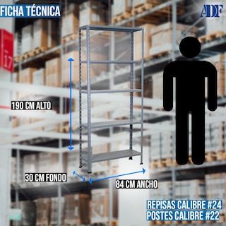 Foto 4 | Foto 4 | Anaquel Metálico Adf Con 5 Repisas Estante Organizador 190x84x30 Cm. Carga 400 Kg, Color Gris Uso Rudo.