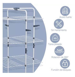 Foto 4 | Foto 4 | Tendedero Plegable Ropa 3 Niveles Portátil Metal Con Ruedas Blanco