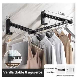 Foto 5 | Foto 5 | Tendedero Plegable Para Colgar Ropa 2 Perchas Y Ganchos Negro