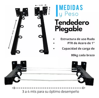 Foto 4 | Foto 4 | Tendederos Plegables Retractil Lab.g Ropa Plegable Reforzado Metal Negro