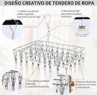 Foto 3 | Foto 3 | Tendedero De Acero Inoxidable Xtellar Con 50 Pinzas - Ideal Para Ropa Y Ahorro De Espacio