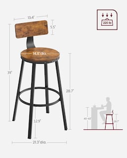 Foto 7 | Foto 7 | Taburetes De Bar Vasagle, Taburetes De Bar Altos Con Respaldo, Juego De 2