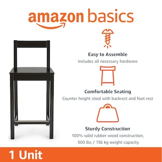 Foto 3 | Foto 3 | Taburete De Bar Amazon Basics De Madera Con Respaldo Negro - Venta Internacional.