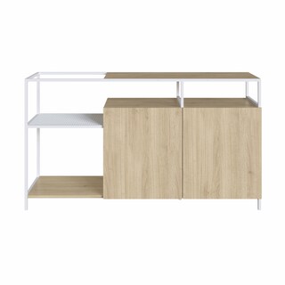 Foto 1 | Foto 1 | Buffete Bar Color Blanco Y Madera Con 6 Espacios De Almacenaje, Estructura Metálica Y Tableros De Madera Industrial
