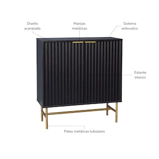 Foto 4 | Foto 4 | Aparador Bufetera Top Living Bronx Diseño Acanalado Con Puertas Negro Y Dorado