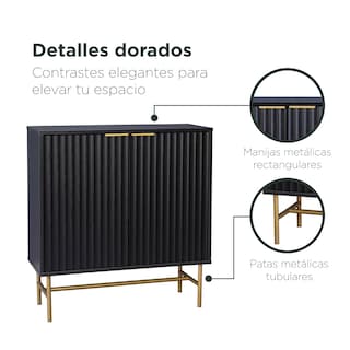 Foto 6 | Foto 6 | Aparador Bufetera Top Living Bronx Diseño Acanalado Con Puertas Negro Y Dorado
