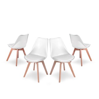 Foto 1 | Foto 1 | Set De 4 Sillas Para Comedor Con Asiento Acolchado En Vinipiel Color Blanco Con Patas De Madera De Haya
