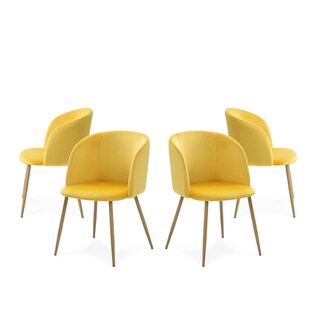 Foto 1 | Foto 1 | Set De 4 Sillas Para Comedor Con Asiento Y Respaldo En Terciopelo Mostaza Con Estructura De Metal Y Patas Ilusión Madera