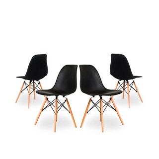Foto 1 | Foto 1 | Set De 4 Sillas Para Comedor Color Negro Con Patas De Madera De Haya Y Soporte De Metal