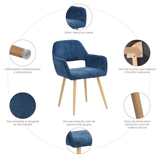 Foto 5 | Foto 5 | Set De 2 Sillas De Comedor Furniturer Cromwell Azul 56 X 56 X 78 Cm
