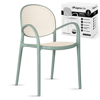Foto 1 | Foto 1 | Magma Life Sillas Centauri: Set De 4 Sillas Elegantes Con Descansabrazos De Polipropileno Resistente (verde Con Beige)