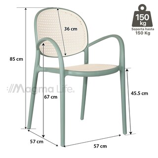 Foto 2 | Foto 2 | Magma Life Sillas Centauri: Set De 4 Sillas Elegantes Con Descansabrazos De Polipropileno Resistente (verde Con Beige)