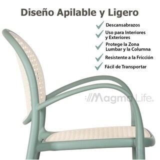 Foto 3 | Foto 3 | Magma Life Sillas Centauri: Set De 4 Sillas Elegantes Con Descansabrazos De Polipropileno Resistente (verde Con Beige)