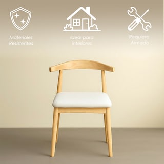 Foto 3 | Foto 3 | Ilios Innova | Set De 2 Sillas Nórdico De Madera De Caucho Con Asiento De Piel Sintética Beige Para Comedor O Sala