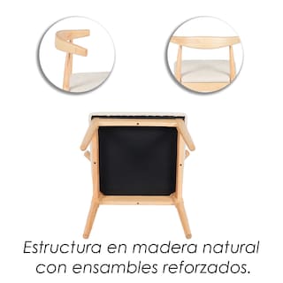 Foto 8 | Foto 8 | Ilios Innova | Set De 2 Sillas Nórdico De Madera De Caucho Con Asiento De Piel Sintética Beige Para Comedor O Sala