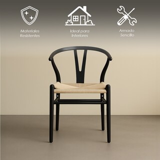 Foto 3 | Foto 3 | Ilios Innova | Set 2 Sillas De Comedor Moderno Con Estructura Negra De Madera Haya Y Asiento De Cuerda De Papel Tejido