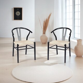 Foto 4 | Foto 4 | Ilios Innova | Set 2 Sillas De Comedor Moderno Con Estructura Negra De Madera Haya Y Asiento De Cuerda De Papel Tejido