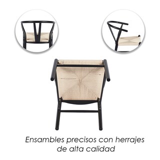 Foto 7 | Foto 7 | Ilios Innova | Set 2 Sillas De Comedor Moderno Con Estructura Negra De Madera Haya Y Asiento De Cuerda De Papel Tejido