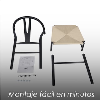Foto 8 | Foto 8 | Ilios Innova | Set 2 Sillas De Comedor Moderno Con Estructura Negra De Madera Haya Y Asiento De Cuerda De Papel Tejido