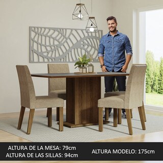 Foto 4 | Foto 4 | Juego de Comedor con Tablero de Madera y 4 Sillas Madesa Keila Marrón/Gris