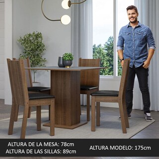 Foto 5 | Foto 5 | Juego de Comedor Mesa Tablero De Madera 4 Sillas Marrón/gris/negro